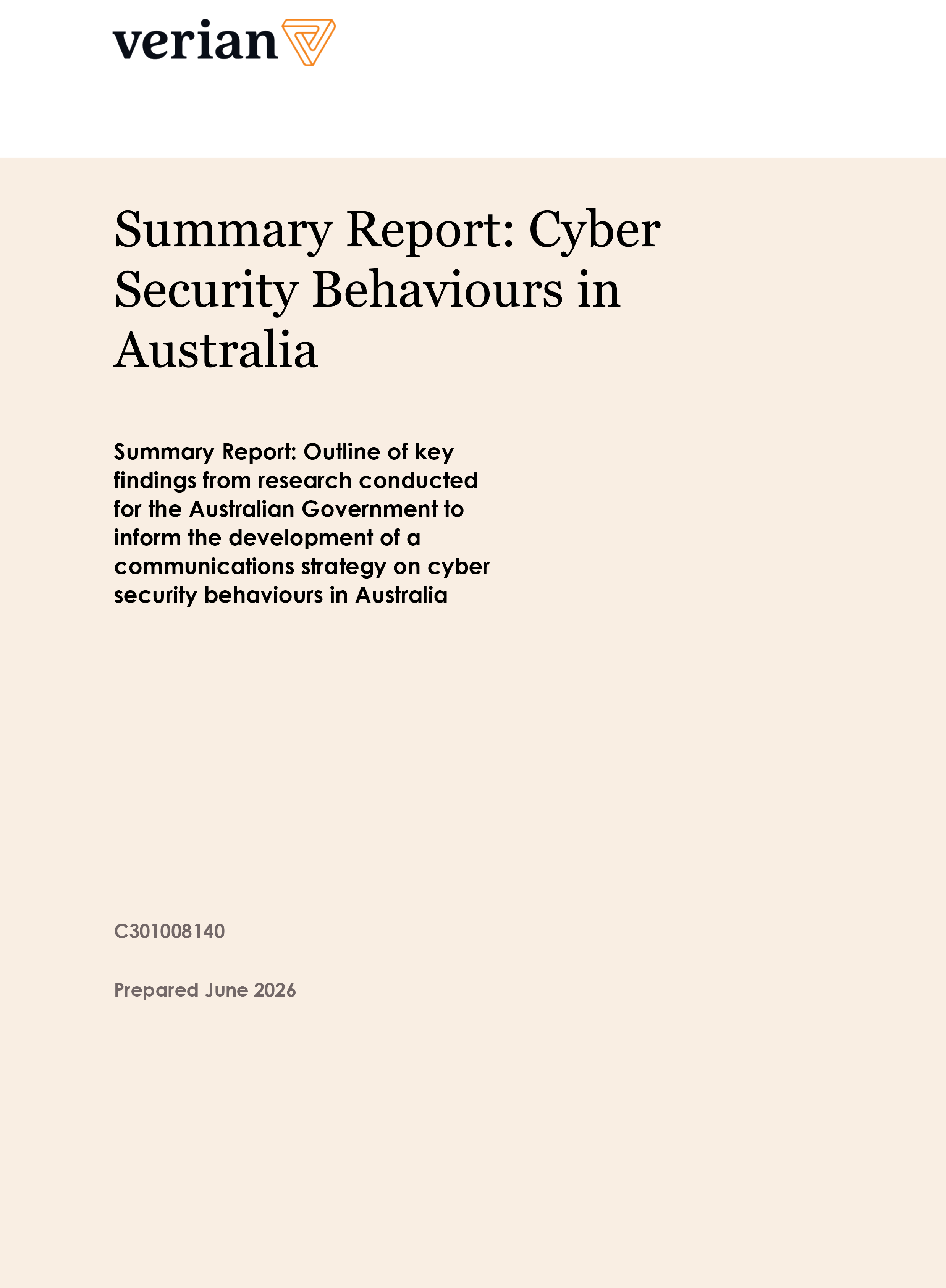Summary Report: Cyber Security Behaviours in Australia PDF cover with short summary under the title