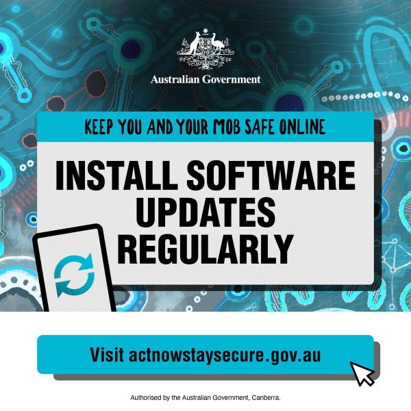 Blue background with text saying "Install Software Updates Regularly"